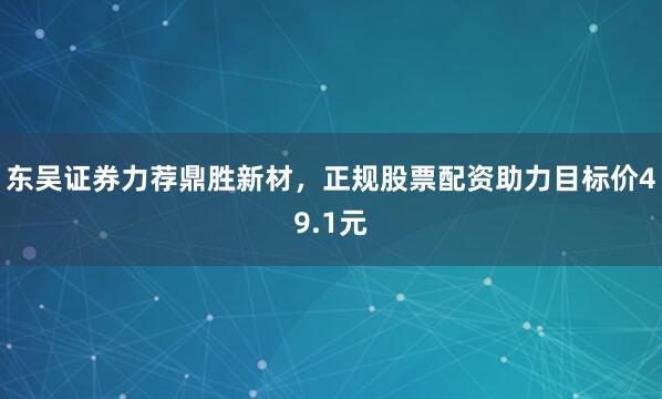 东吴证券力荐鼎胜新材，正规股票配资助力目标价49.1元