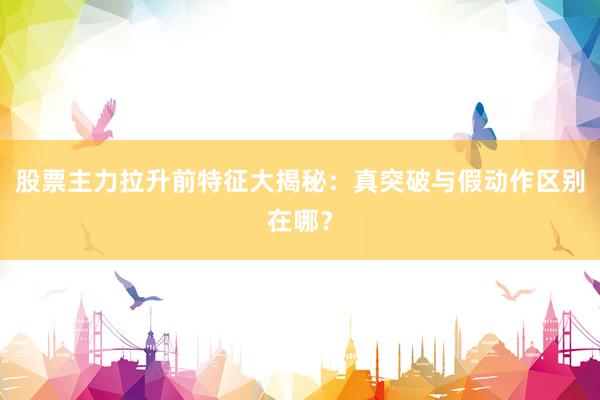 股票主力拉升前特征大揭秘：真突破与假动作区别在哪？