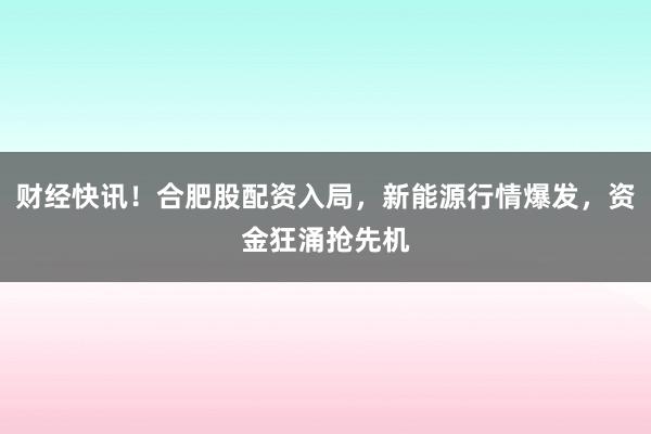 财经快讯！合肥股配资入局，新能源行情爆发，资金狂涌抢先机