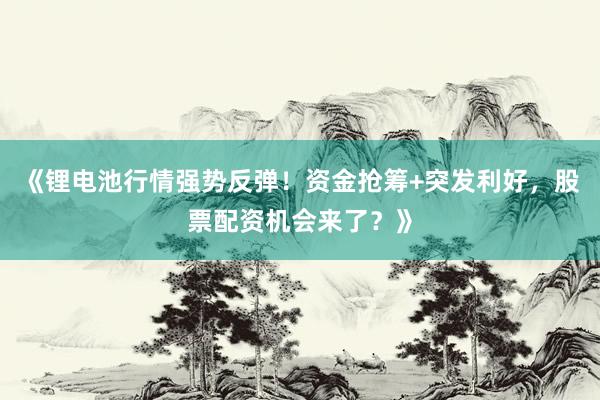 《锂电池行情强势反弹！资金抢筹+突发利好，股票配资机会来了？》