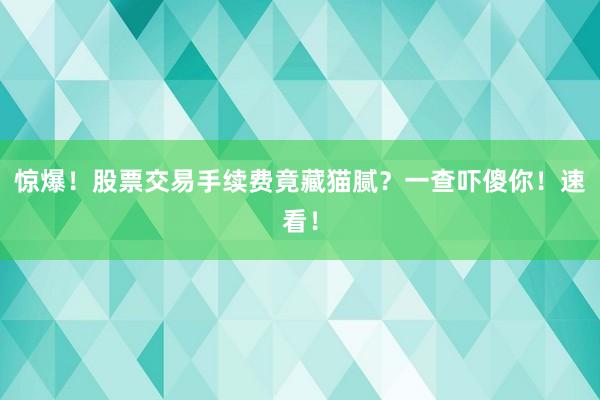惊爆！股票交易手续费竟藏猫腻？一查吓傻你！速看！