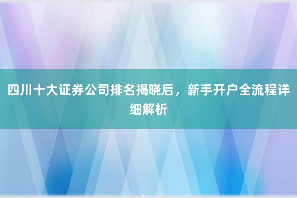 四川十大证券公司排名揭晓后，新手开户全流程详细解析