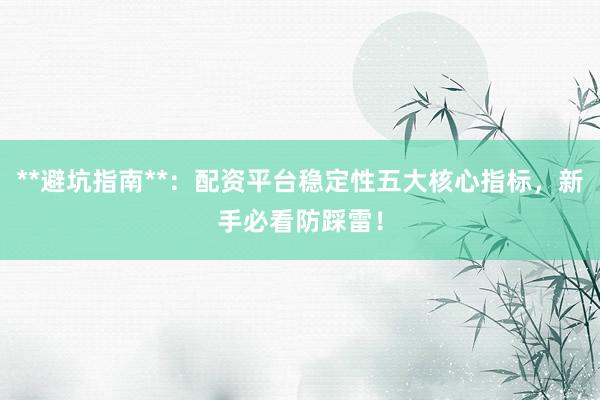 **避坑指南**：配资平台稳定性五大核心指标，新手必看防踩雷！