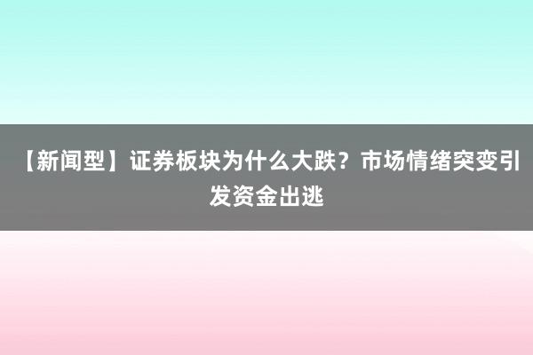 【新闻型】证券板块为什么大跌？市场情绪突变引发资金出逃